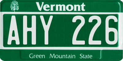 VT license plate AHY226