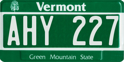 VT license plate AHY227