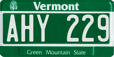 VT license plate AHY229