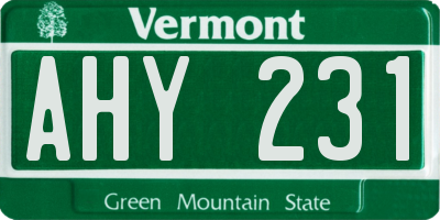 VT license plate AHY231