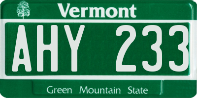 VT license plate AHY233