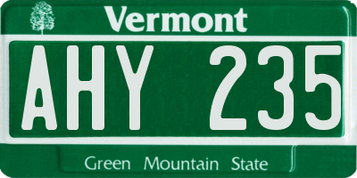 VT license plate AHY235