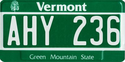VT license plate AHY236