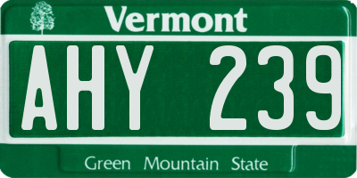VT license plate AHY239