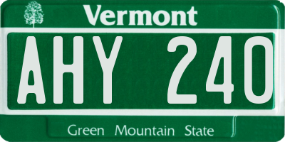VT license plate AHY240