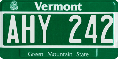 VT license plate AHY242