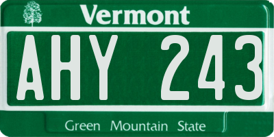 VT license plate AHY243