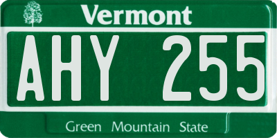 VT license plate AHY255