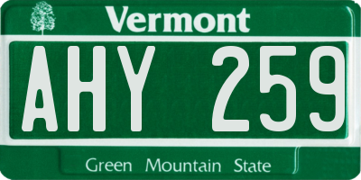 VT license plate AHY259