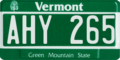 VT license plate AHY265