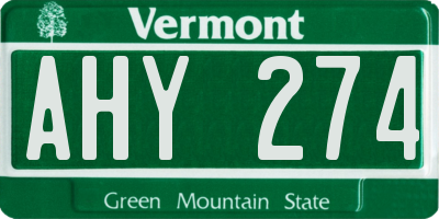 VT license plate AHY274