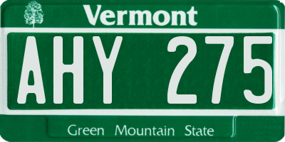 VT license plate AHY275