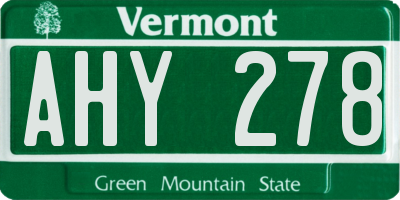 VT license plate AHY278