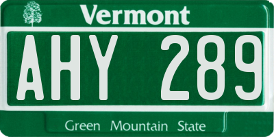 VT license plate AHY289