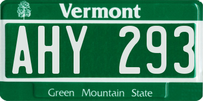VT license plate AHY293