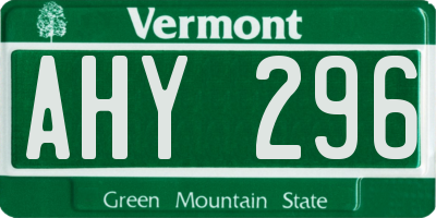 VT license plate AHY296