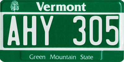 VT license plate AHY305