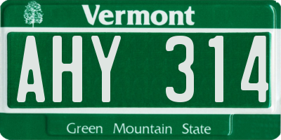 VT license plate AHY314