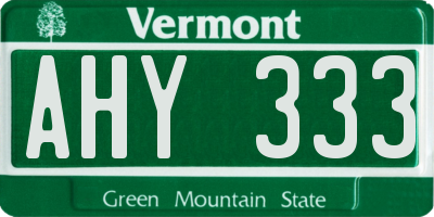 VT license plate AHY333