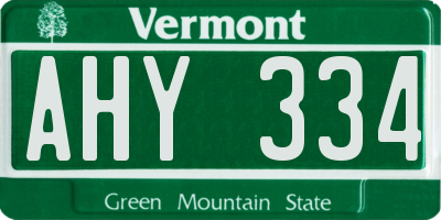 VT license plate AHY334