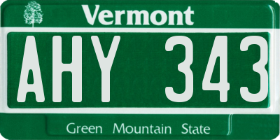 VT license plate AHY343