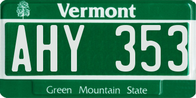 VT license plate AHY353