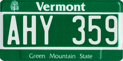 VT license plate AHY359