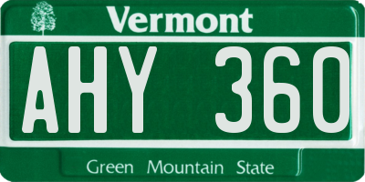 VT license plate AHY360