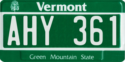 VT license plate AHY361
