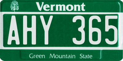 VT license plate AHY365