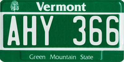 VT license plate AHY366