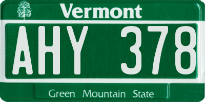 VT license plate AHY378