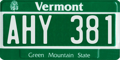 VT license plate AHY381