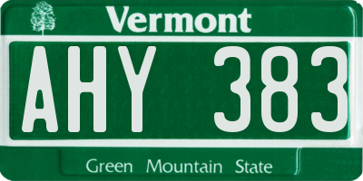 VT license plate AHY383