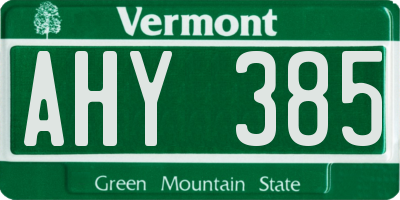 VT license plate AHY385