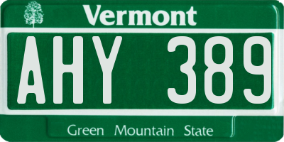 VT license plate AHY389