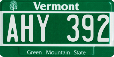 VT license plate AHY392