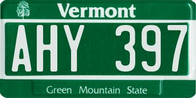 VT license plate AHY397