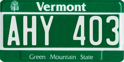 VT license plate AHY403