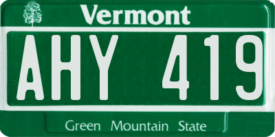VT license plate AHY419