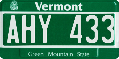 VT license plate AHY433
