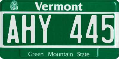 VT license plate AHY445