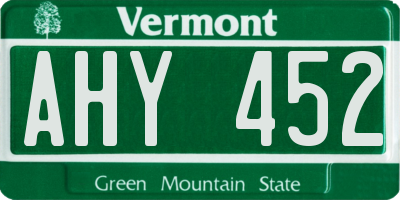 VT license plate AHY452