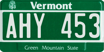 VT license plate AHY453