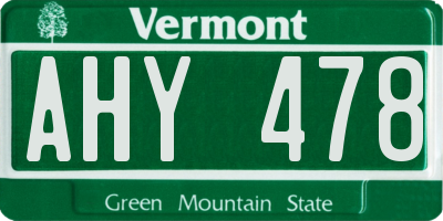 VT license plate AHY478