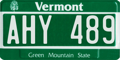 VT license plate AHY489