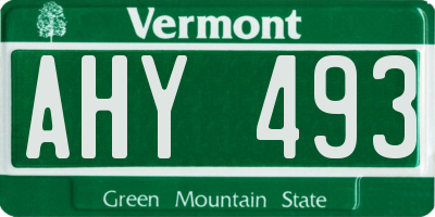 VT license plate AHY493