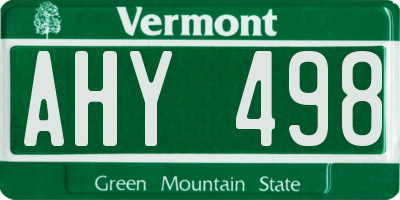 VT license plate AHY498