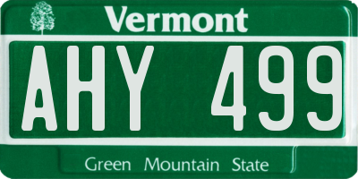 VT license plate AHY499