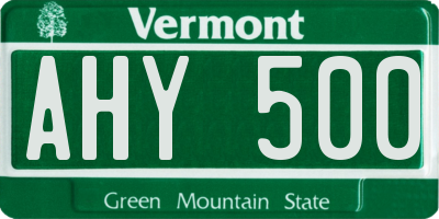 VT license plate AHY500
